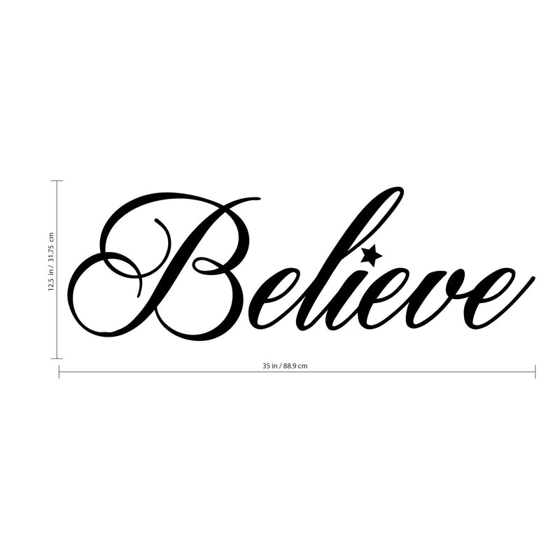 Chic Holiday Believe Vinyl Wall Art Decal - 12.5" x 35" Decoration Vinyl Sticker - Black Black 12.5" x 35" 3