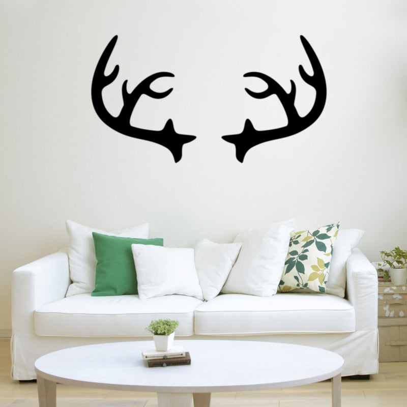 Chic Holiday Christmas Reindeer - Deer Antler Vinyl Wall Art Decal - 28" x 23" Decoration Vinyl Sticker - Black Black 23" x 8"