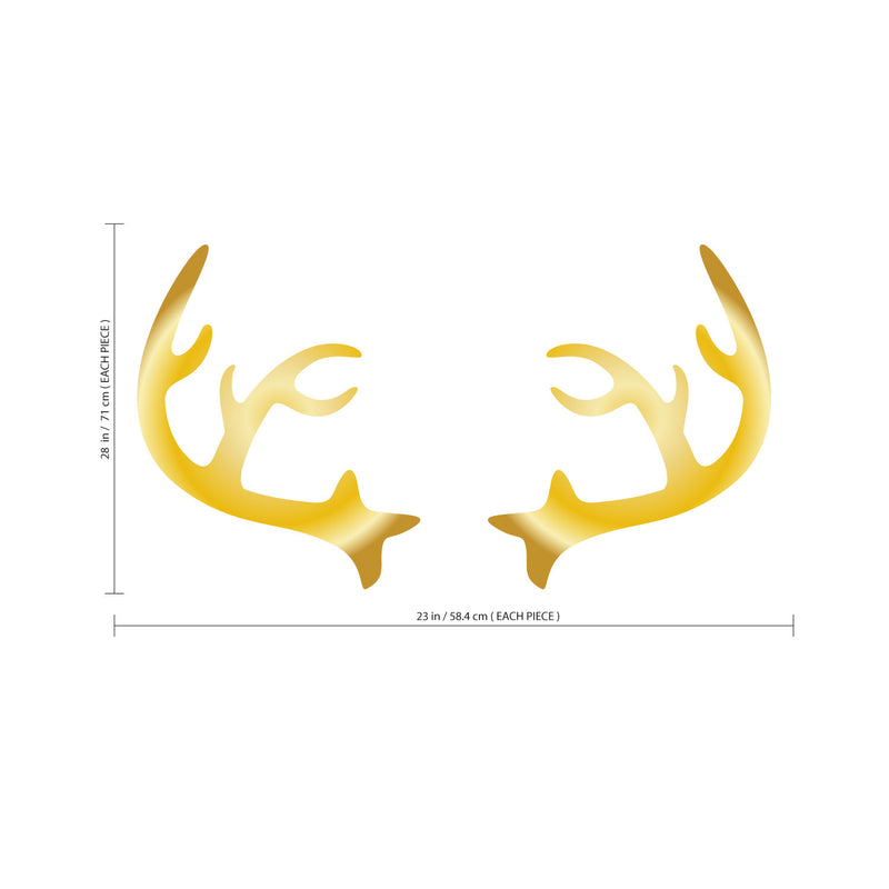 Chic Holiday Christmas Reindeer - Deer Antler Vinyl Wall Art Decal - 28" x 23" Decoration Vinyl Sticker - Gold Gold 23" x 8"