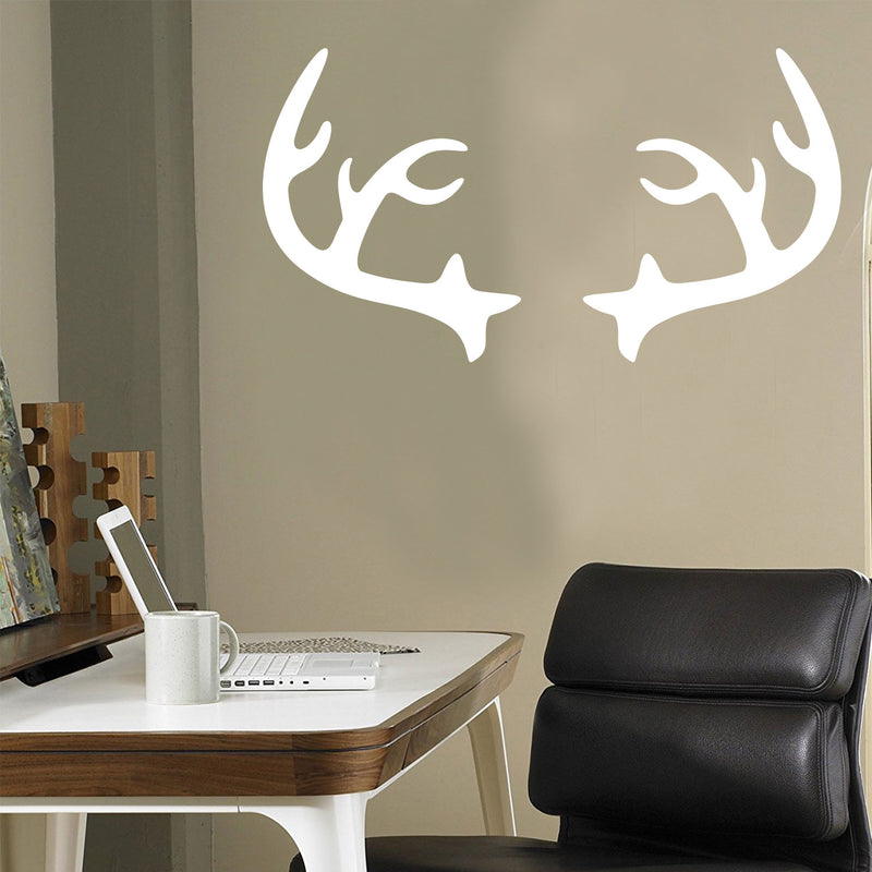 Chic Holiday Christmas Reindeer - Deer Antler Vinyl Wall Art Decal - 28" x 23" Decoration Vinyl Sticker - White White 23" x 8" 3