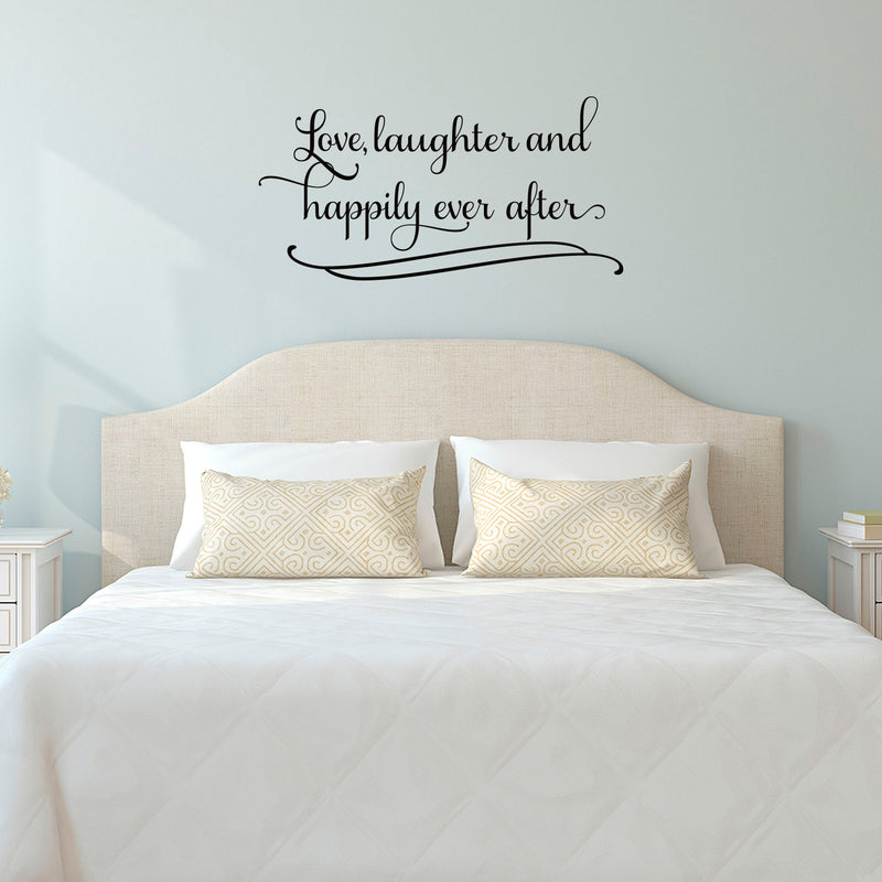 Imprinted Designs Love Laughter and Happily Ever After. Couples Romantic Bedroom Vinyl Wall Decal Sticker Art Black 15" x 30" 2