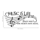 Imprinted Designs Music is Life. That’s Why Our Hearts Have Beats Vinyl Wall Decal Sticker Art 42" X 18" Black 18"x40"