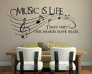 Imprinted Designs Music is Life. That’s Why Our Hearts Have Beats Vinyl Wall Decal Sticker Art 42" X 18" Black 18"x40" 2