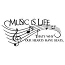 Vinyl Wall Art Decal - Music is Life. That's Why Our Hearts Have Beats - Modern Cool Musical Design Quote for Home Apartment Bedroom Living Room Office Workplace Classroom School Decor   3