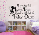 Imprinted Designs All You Need is Love; Trust; and a Little Fairy Dust with Fairy Vinyl Wall Decal Sticker Art (20" X 36") Black 20" X 36"