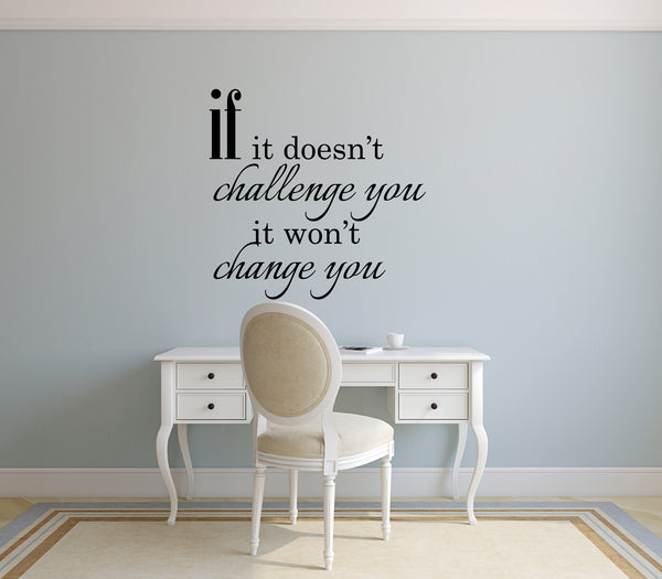 If it doesn't challenge you; it won't change you.. Inspirational Quote Vinyl Wall Art Decal - Decoration Vinyl Sticker