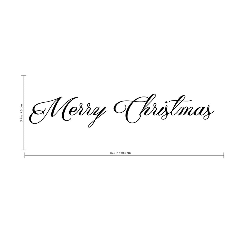 Merry Christmas Front Door Vinyl Wall Art Decal - 3" x 16.5" Holiday Seasonal Decoration Vinyl Sticker - Black Black 3" x 16.5" 2