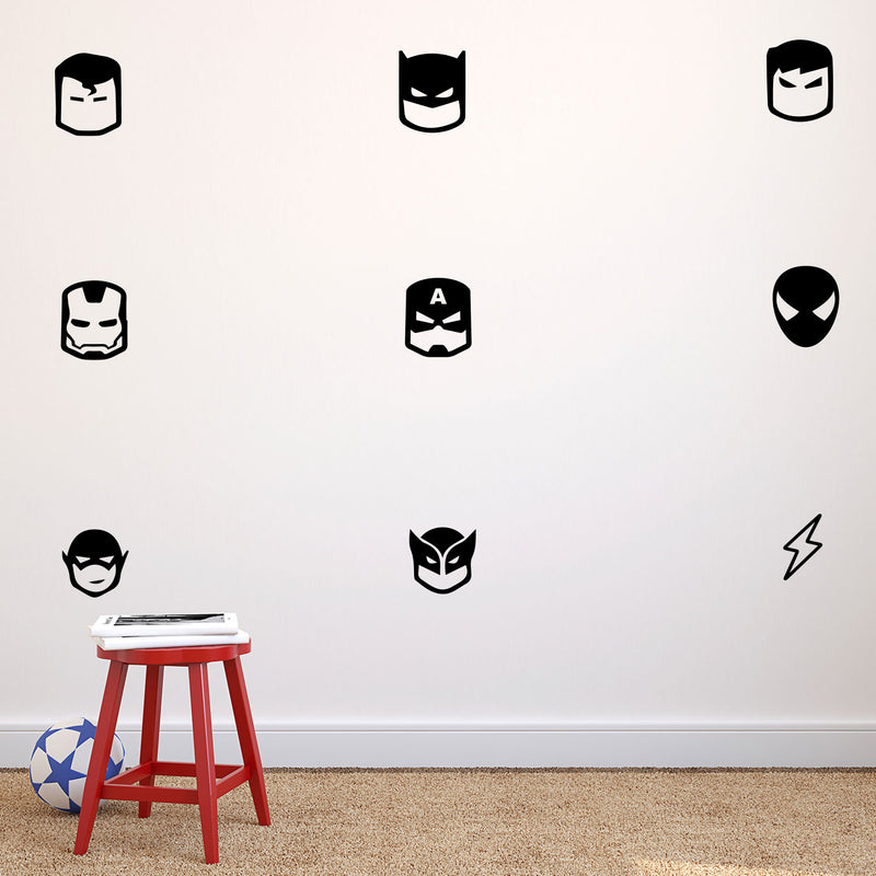 9 Pack - Superheroes Vinyl Wall Art Stickers - each - Boys Room Superhero Avengers Vinyl Wall Decals - Justice League Hero Vinyl Peel Off Stickers   2