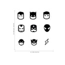 9 Pack of Superheroes Vinyl Wall Art Stickers - 2" x 2" Each - Boys Room Avengers Superheroes Vinyl Wall Decals - Justice League Hero Vinyl Peel Off Stickers Black 2" x 2" 3