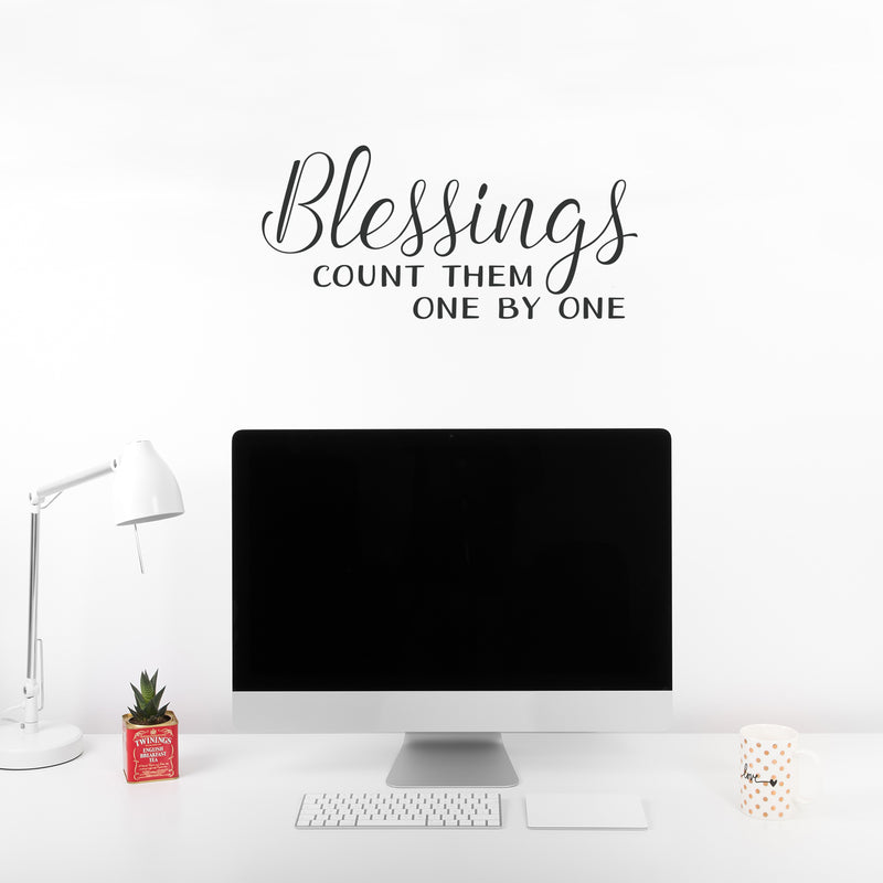 Blessings Count Them One by One - Inspirational Religious Quotes Wall Art Vinyl Decal - 10" x 22" - Living Room Motivational Wall Art Decal - Life Quotes Vinyl Sticker Wall Decor Black 10" X 22"