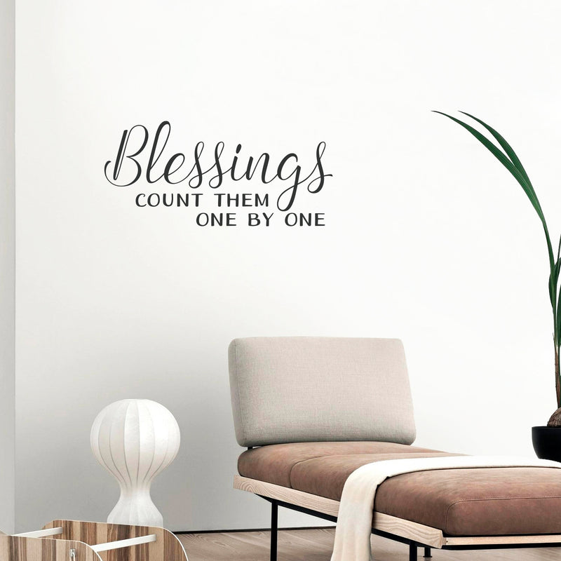 Blessings Count Them One by One - Inspirational Religious Quotes Wall Art Vinyl Decal - 10" x 22" - Living Room Motivational Wall Art Decal - Life Quotes Vinyl Sticker Wall Decor Black 10" X 22" 2