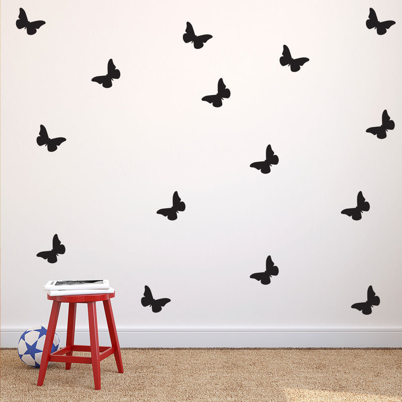 Set of 30 Butterflies Vinyl Wall Art Decals - 5" x 5" - Bedroom Vinyl Wall Decor Stickers - Apartment Vinyl Decal Decor - Kids Room Butterfly Pattern Vinyl Wall Art (5" x 5"; Black) Black 5" x 5"