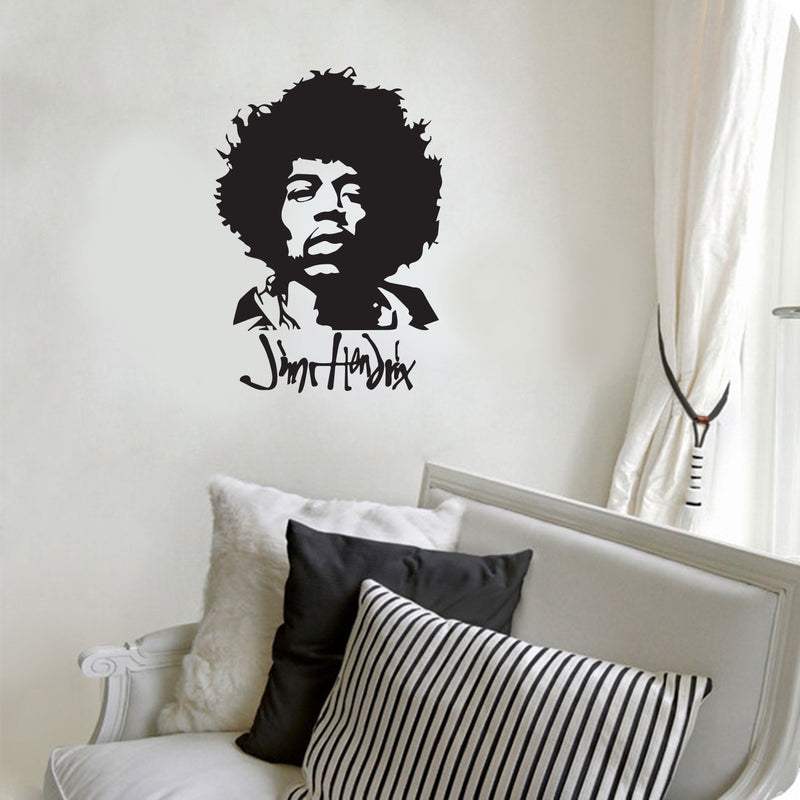 Jimi Hendrix Decal Sticker - Wall Art Decal 14" x 20" Window Decoration Vinyl Sticker Lettering/International Artist - Music Wall Decor Decals Black 14" x 20"