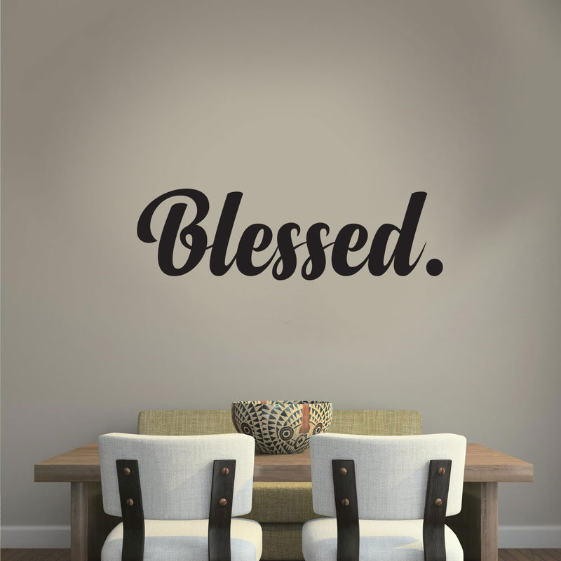 Blessed Cursive Vinyl Lettering - Inspirational Religious Quotes Wall Art Vinyl Decal - 7" x 23" - Living Room Motivational Wall Art Decal - Life Quotes Vinyl Sticker Wall Decor Black 7" x 23"