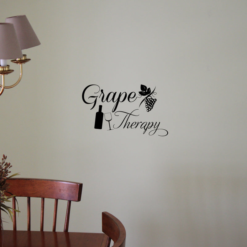 Grape Therapy Funny Wall Decals - Vinyl Wall Art Decal - Decoration Vinyl Sticker - Living Room Wall Decor Stickers - Winery Signs - Bar Decals (15" x 23") Black 15" X 23" 2