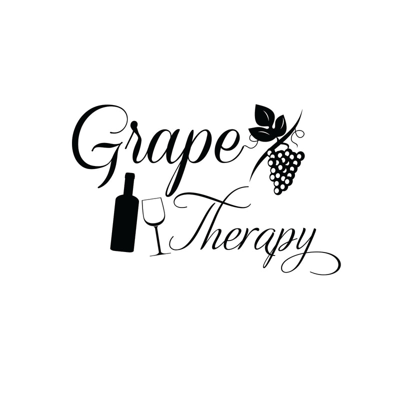 Grape Therapy Funny Wall Decals - Vinyl Wall Art Decal - Decoration Vinyl Sticker - Living Room Wall Decor Stickers - Winery Signs - Bar Decals (15" x 23") Black 15" X 23" 4