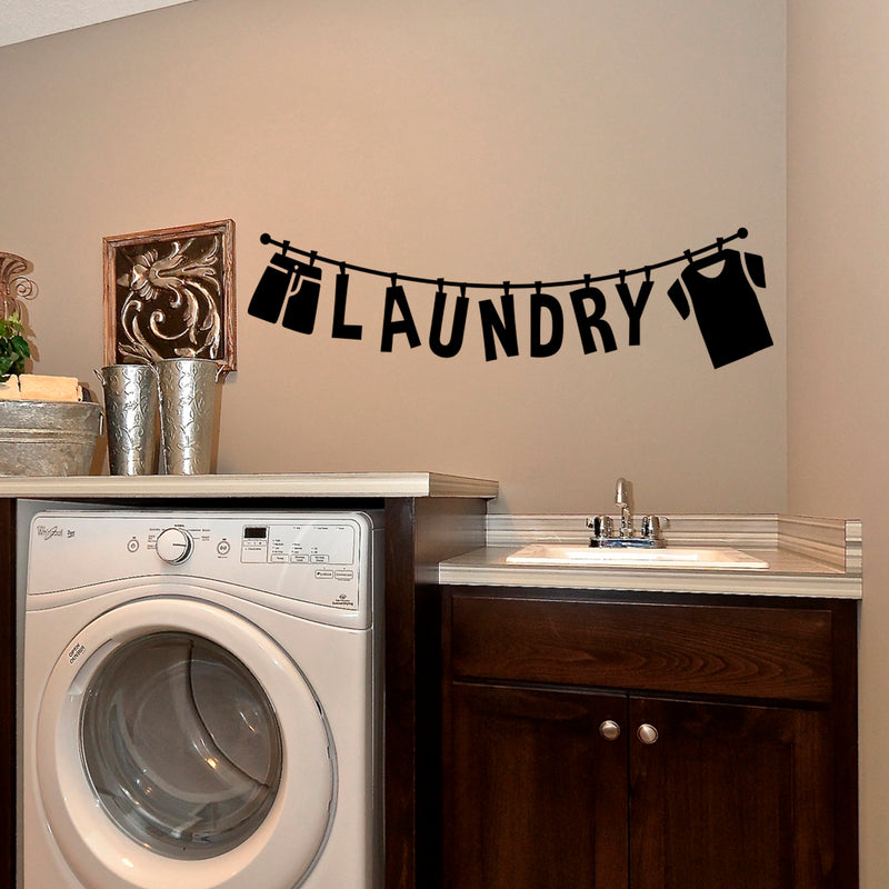 Laundry Lettering Sign - 10" x 37" - Laundry Room Vinyl Decal - Funny Quotes Wall Decor Sticker - Waterproof Vinyl Stickers (10" x 37"; Black) Black 10" x 37"