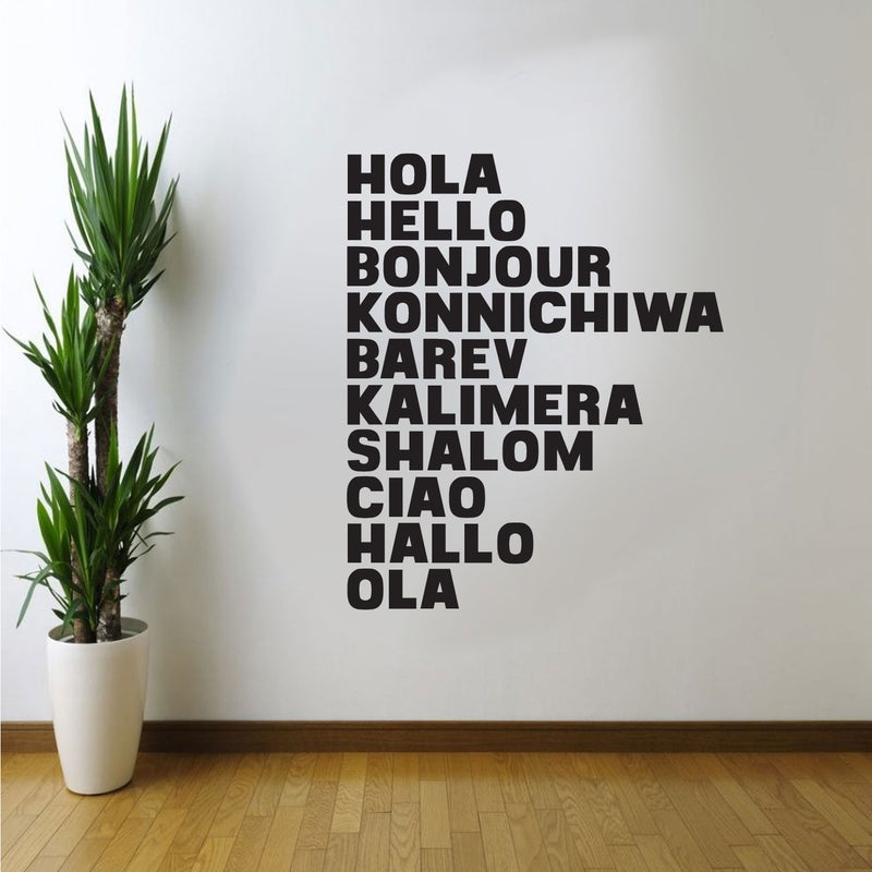 Living Room Decor Vinyl Wall Art Decals - HOLA HELLO BONJOUR CIAO Word Signs - 30" x 23" - Office Wall Decor Art - Multi-Language Hello Vinyl Sign for Business and Workspace - Removable Sicker Decals Black 30" x 24"