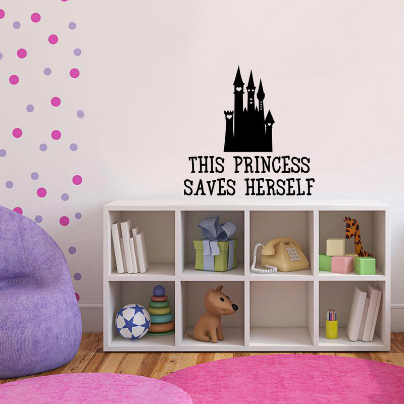 This Princess Saves Herself - Vinyl Wall Art Stickers - Girls Bedroom Vinyl Wall Decals - Cute Wall Art Decals for Girls - Little Girls Princess Castle Wall Art Decor   2