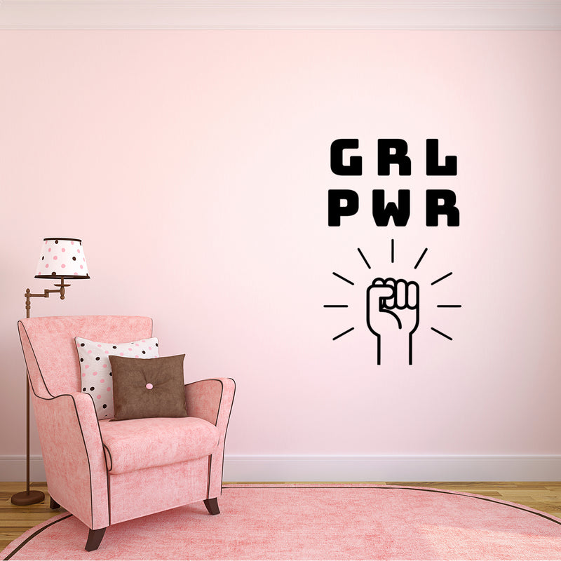 GRL PWR Girl Power - Inspirational Quotes Vinyl Wall Art Stickers - Bedroom Vinyl Wall Decals - Women's Motivation Quote Wall Art