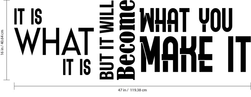 It Is What It Is But It Will Become What You Make It Motivational Quote - Modern Wall Art Decal - 16" x 47" - Decoration Vinyl Sticker - Life Quote Vinyl Decal - Gym Fitness Wall Vinyl Sticker Black 16" x 47" 3