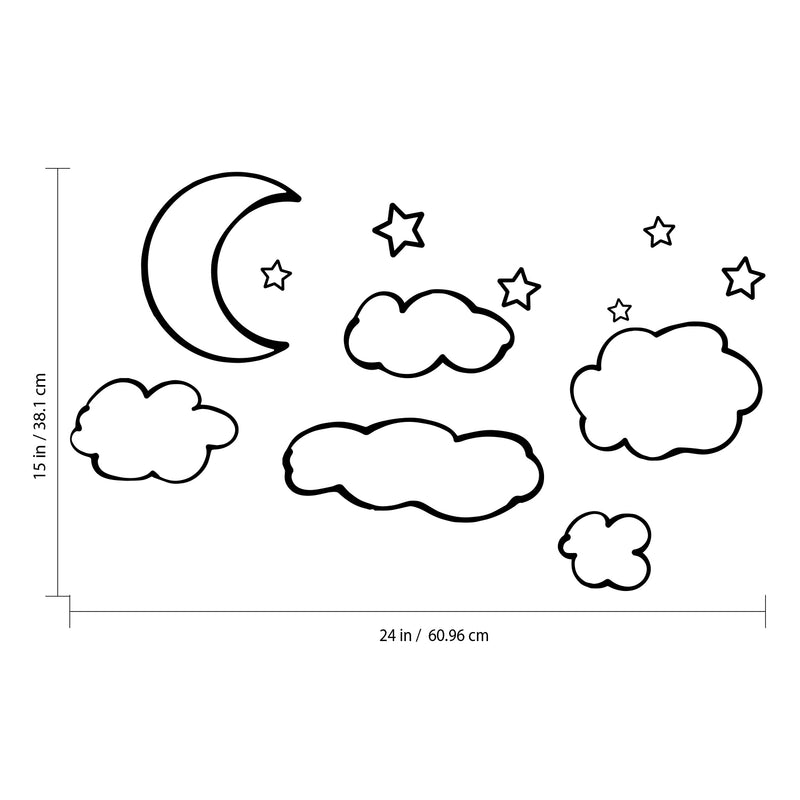 Clouds; Moon & Stars - Set 12 Vinyl Wall Art Decals - Bedroom Vinyl Wall Decor Stickers - Dorm Room Vinyl Decal Wall Decor - Kids Room Vinyl Wall Decals - Cloudy Sky Pattern Vinyl   3