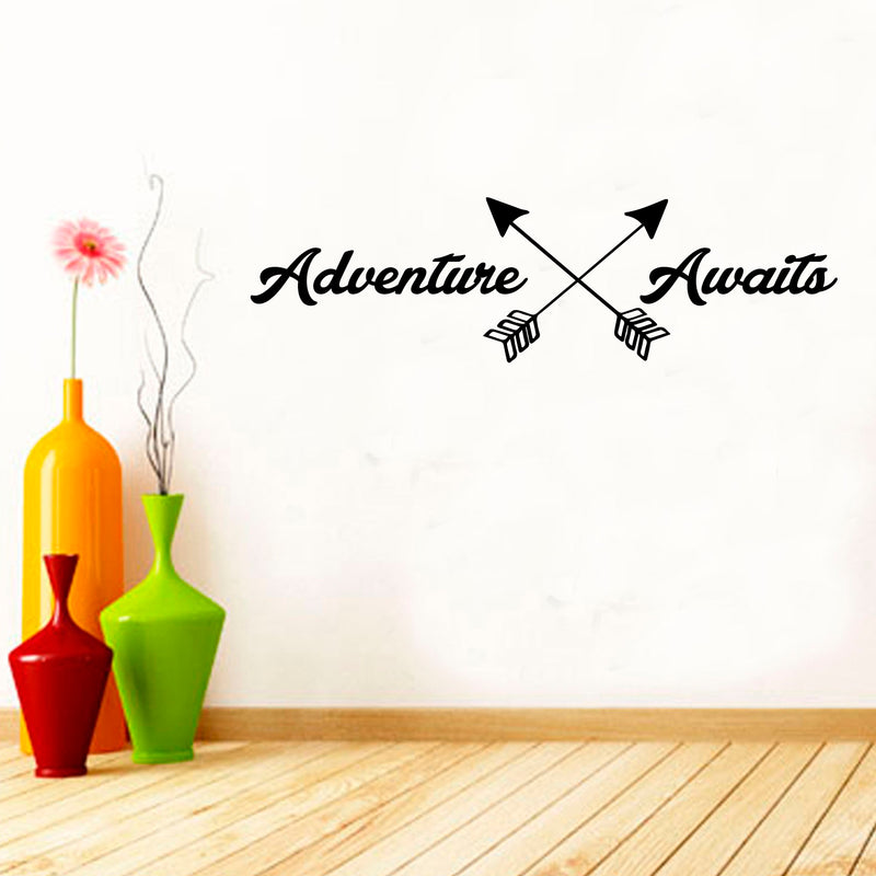 Adventure Awaits Lettering - Inspirational Life Quotes - Wall Art Decal - Decoration Vinyl Sticker - Apartment Bedroom Living Room Vacations Travel Peel Off Stickers (11" x 39"; White)   2