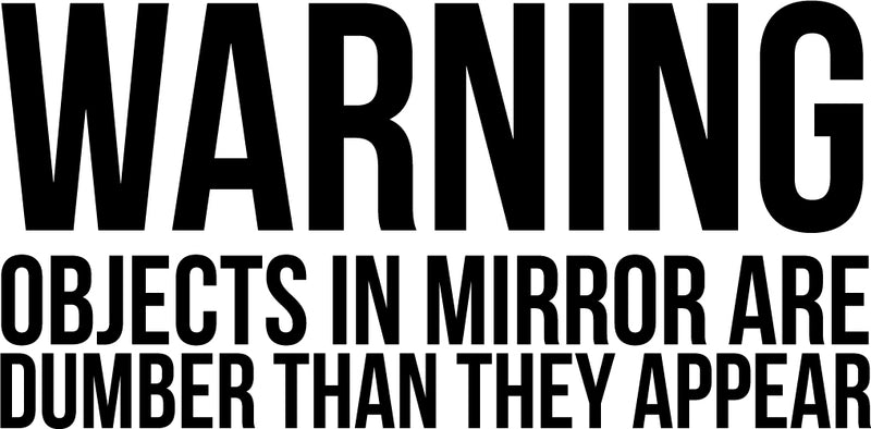 Warning Objects in Mirror are Dumber Than They Appear Sign - Art Decal - Funny Quotes Bathroom Art - Bedroom Vinyl Sticker Decals - Restroom Wall Decoration Vinyl (White)