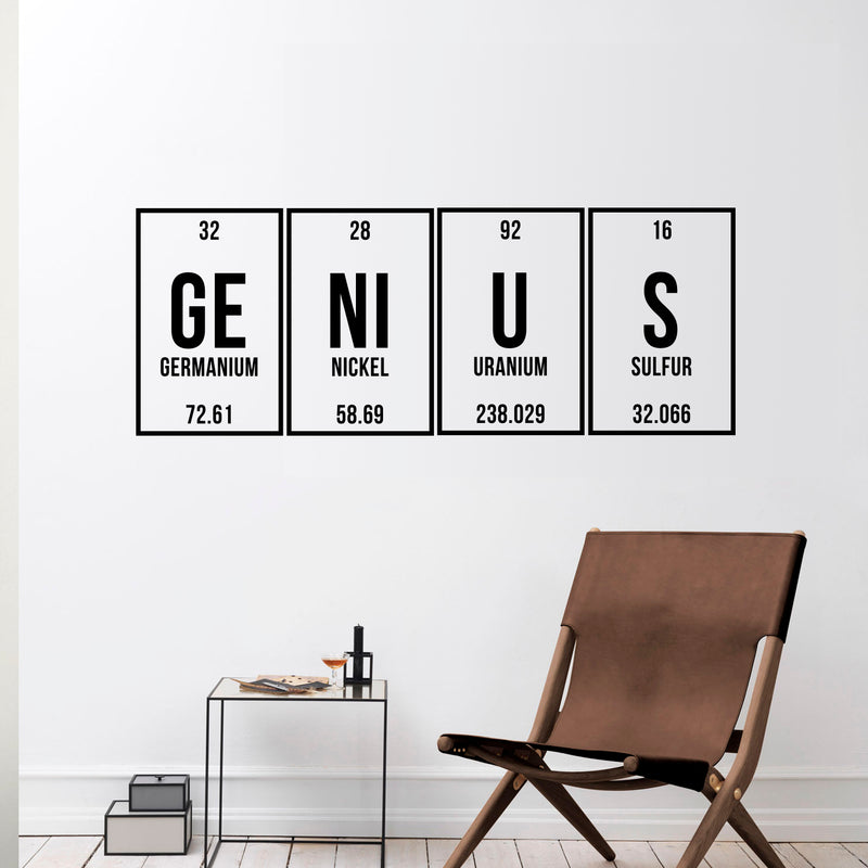 Removable Wall Art Vinyl Decal - Genius Lettering - 12" x 32" Inspirational Wall Art Decor - Scientfic Educational Sticker Decals Periodic Table of Elements Living Room Bedroom Wall Decor Black 12" x 32"