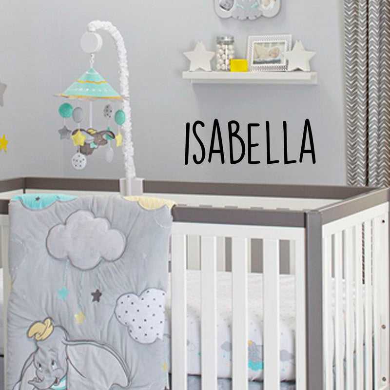 Vinyl Wall Art Decal Girls Custom Name - ’Isabella’ Custom Text Name - 12" x 34" - Girls Bedroom Vinyl Wall Decals - Cute Wall Art Decals for Baby Girl Nursery Room Decor (12" x 34"; Black Text) Black 12" x 34"