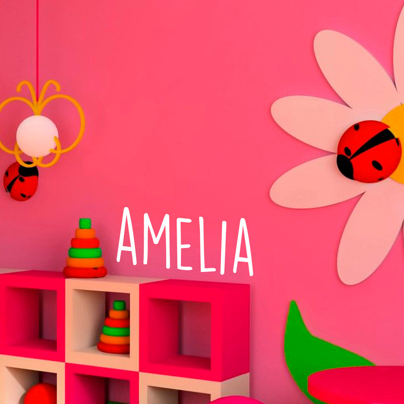 Vinyl Wall Art Decal Girls Custom Name - ’Amelia’ Custom Text Name - 12" x 33" - Girls Bedroom Vinyl Wall Decals - Cute Wall Art Decals for Baby Girl Nursery Room Decor (12" x 33"; Black Text) Black 12" x 33" 2