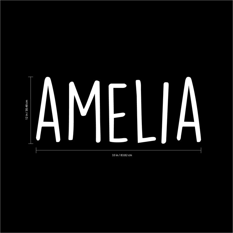 Vinyl Wall Art Decal Girls Custom Name - ’Amelia’ Custom Text Name - 12" x 33" - Girls Bedroom Vinyl Wall Decals - Cute Wall Art Decals for Baby Girl Nursery Room Decor (12" x 33"; White Text) White 12" x 33" 3