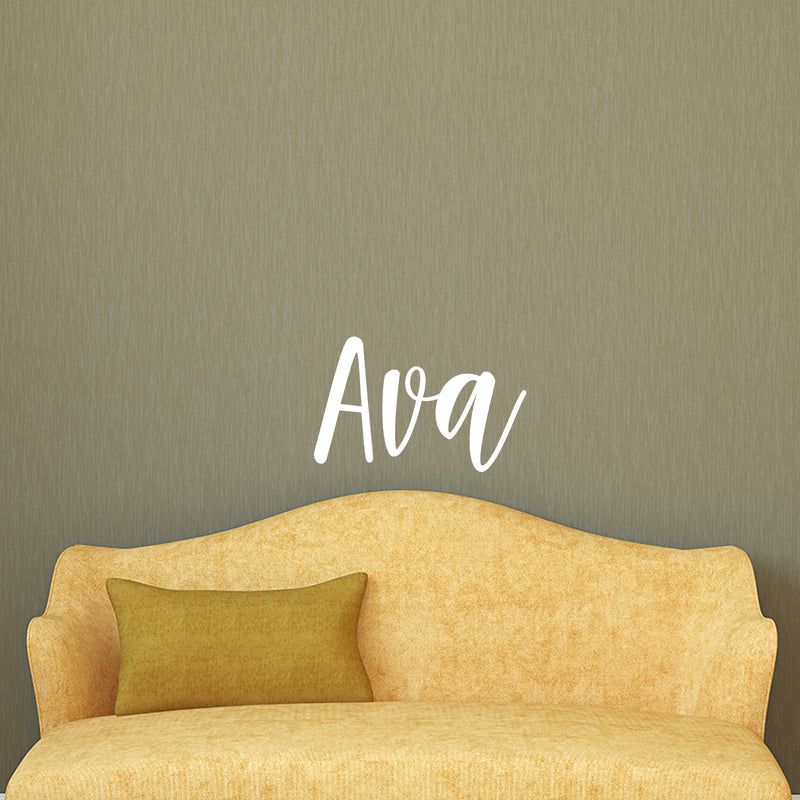 Vinyl Wall Art Decal Girls Custom Name - ’AVA’ Custom Text Name - 12" x 23" - Girls Bedroom Vinyl Wall Decals - Cute Wall Art Decals for Baby Girl Nursery Room Decor (12" x 23"; White Cursive) White 12" x 23" 2