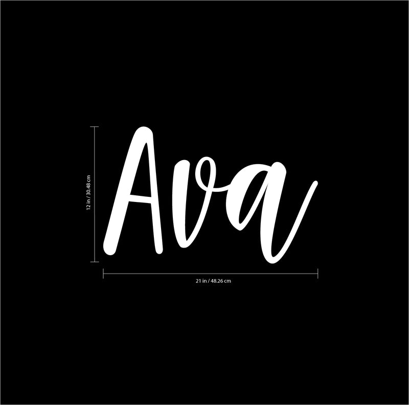 Vinyl Wall Art Decal Girls Custom Name - ’AVA’ Custom Text Name - 12" x 23" - Girls Bedroom Vinyl Wall Decals - Cute Wall Art Decals for Baby Girl Nursery Room Decor (12" x 23"; White Cursive) White 12" x 23" 3