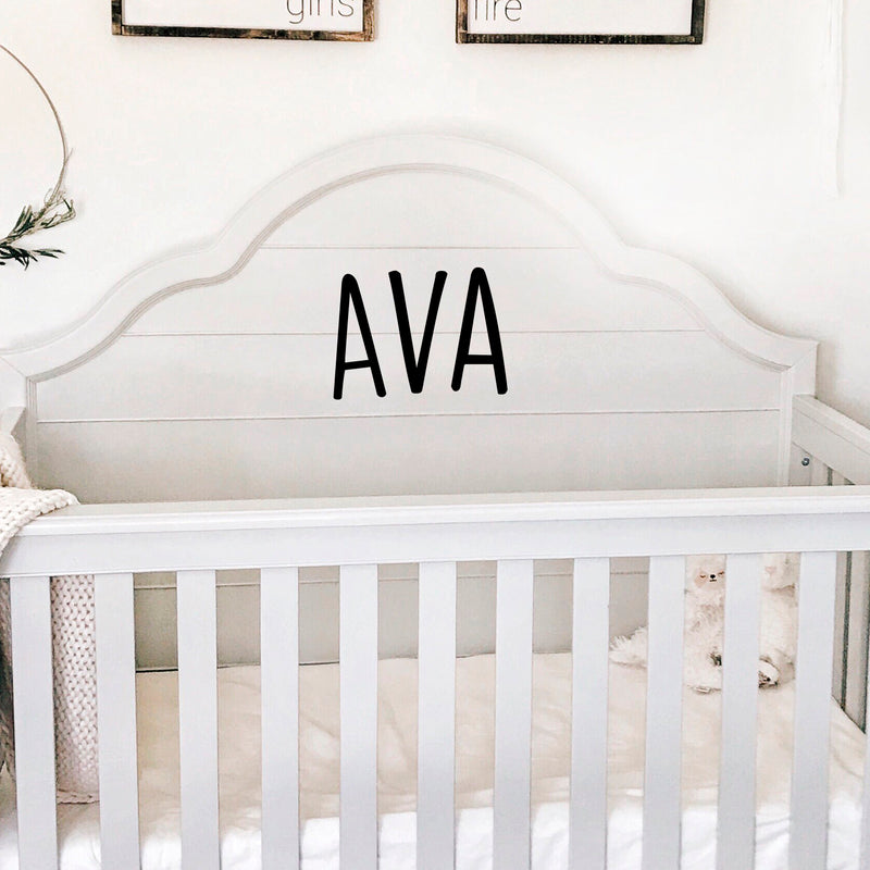 Vinyl Wall Art Decal Girls Custom Name - 'AVA' Custom Text Name - Girls Bedroom Vinyl Wall Decals - Cute Wall Art Decals for Baby Girl Nursery Room Decor