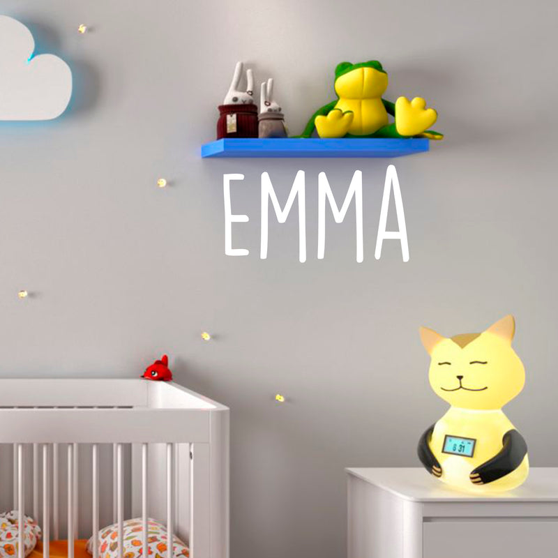 Vinyl Wall Art Decal Girls Custom Name - ’Emma’ Custom Text Name - 12" x 26" - Girls Bedroom Vinyl Wall Decals - Cute Wall Art Decals for Baby Girl Nursery Room Decor (12" x 26"; White Text) White 12" x 26"