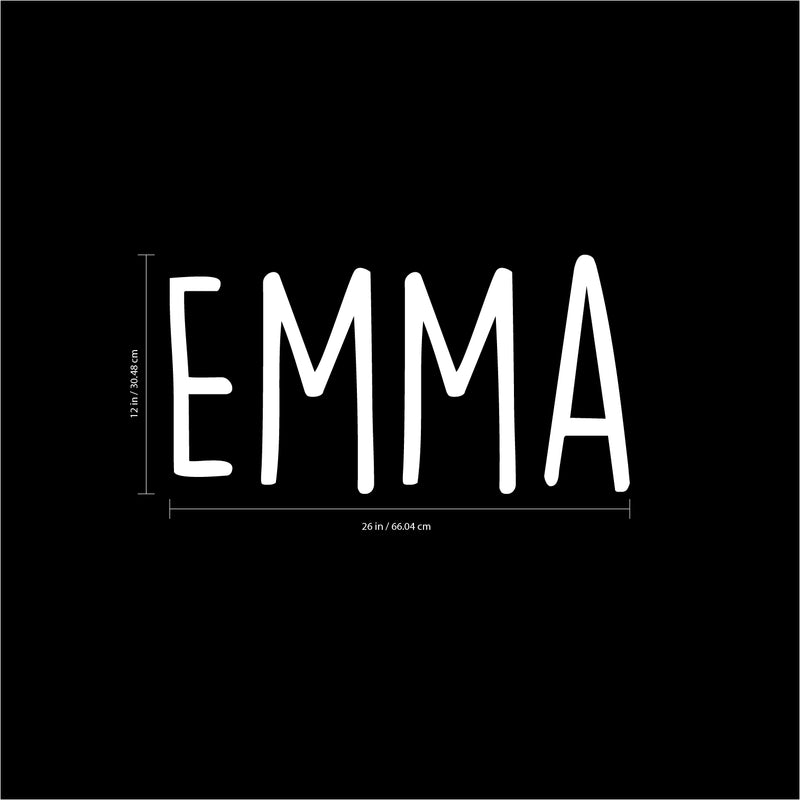 Vinyl Wall Art Decal Girls Custom Name - ’Emma’ Custom Text Name - 12" x 26" - Girls Bedroom Vinyl Wall Decals - Cute Wall Art Decals for Baby Girl Nursery Room Decor (12" x 26"; White Text) White 12" x 26" 3