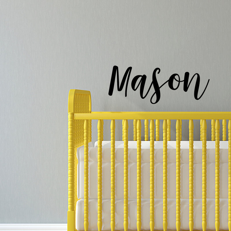 Boys Custom Name Vinyl Wall Art Sticker Decal - ’Mason’ Custom Name - Little Boys Bedroom Vinyl Wall Decals - Cute Wall Art Decals for Baby Boy Nursery Room Decor (12" x 30"; Black Text)   2