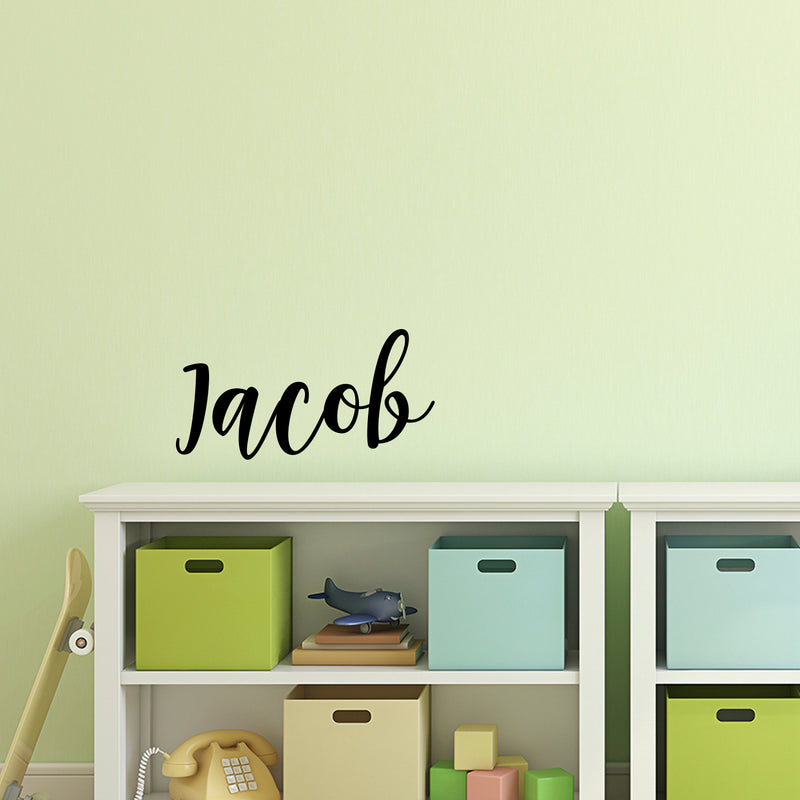 Vinyl Wall Art Decal Boys Custom Name - ’Jacob’ Custom Text Name - Little Boys Bedroom Vinyl Wall Decals - Cute Wall Art Decals for Baby Boy Nursery Room Decor (12" x 28"; Black Cursive)   2