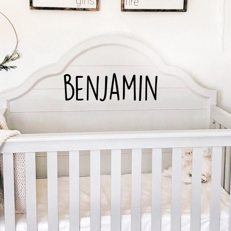 Vinyl Wall Art Decal Boys Custom Name - ’Benjamin’ Custom Text Name- 10" x 34" - Little Boys Bedroom Vinyl Wall Decals - Cute Wall Art for Baby Boy Nursery Room Decor (10" x 34"; Black Text) Black 10" x 34"