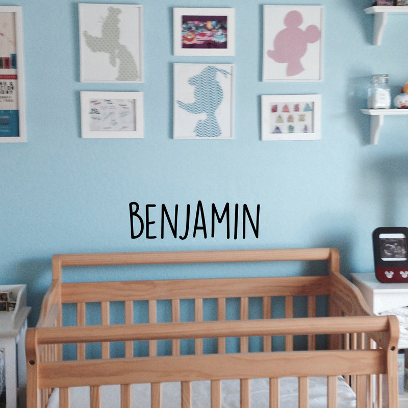 Vinyl Wall Art Decal Boys Custom Name - ’Benjamin’ Custom Text Name- 10" x 34" - Little Boys Bedroom Vinyl Wall Decals - Cute Wall Art for Baby Boy Nursery Room Decor (10" x 34"; Black Text) Black 10" x 34" 2