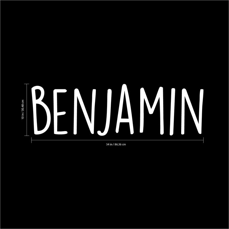 Vinyl Wall Art Decal Boys Custom Name - ’Benjamin’ Custom Text Name- 10" x 34" - Little Boys Bedroom Vinyl Wall Decals - Cute Wall Art for Baby Boy Nursery Room Decor (10" x 34"; White Text) White 10" x 34" 3