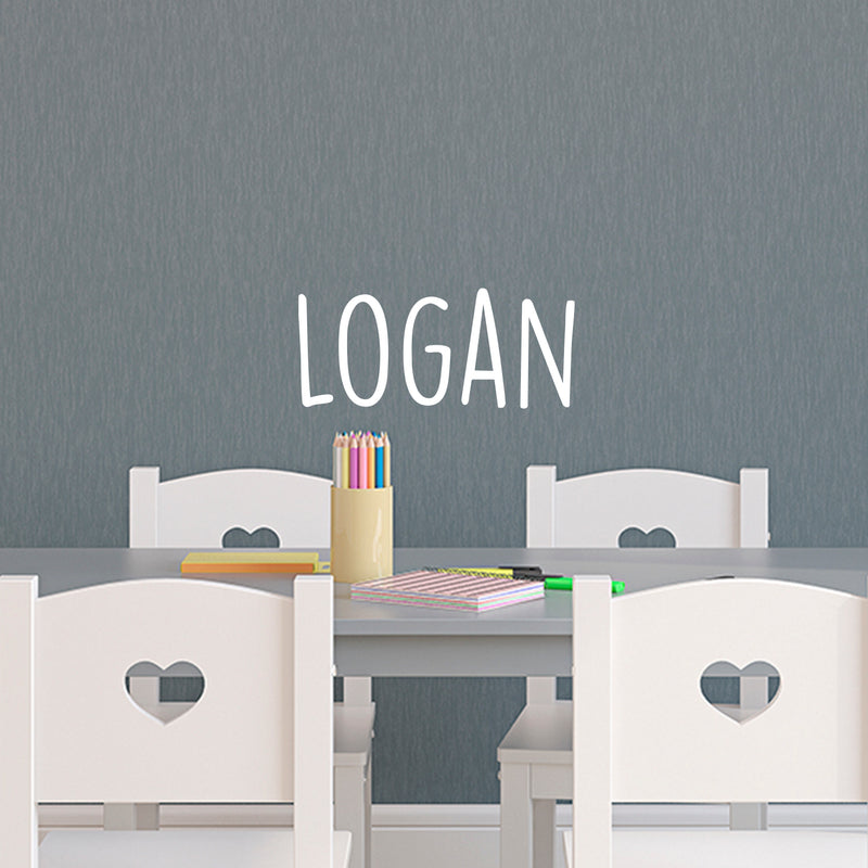 Vinyl Wall Art Decal Boys Custom Name - ’Logan’ Custom Text Name - 12" x 29" - Little Boys Bedroom Vinyl Wall Decals - Cute Wall Art Decals for Baby Boy Nursery Room Decor (12" x 29"; White Text) White 12" x 29" 2