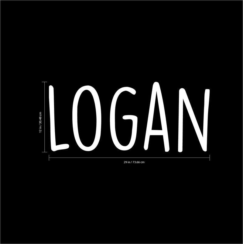 Vinyl Wall Art Decal Boys Custom Name - ’Logan’ Custom Text Name - 12" x 29" - Little Boys Bedroom Vinyl Wall Decals - Cute Wall Art Decals for Baby Boy Nursery Room Decor (12" x 29"; White Text) White 12" x 29" 3