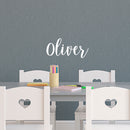 Vinyl Wall Art Decal Boys Custom Name - ’Oliver’ Custom Text Name - 12" x 30" - Little Boys Bedroom Vinyl Wall Decals - Cute Wall Art Decals for Baby Boy Nursery Room Decor (12" x 30"; White Cursive) White 12" x 30" 2