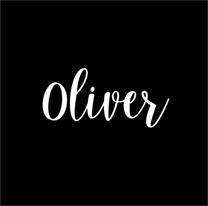 Vinyl Wall Art Decal Boys Custom Name - ’Oliver’ Custom Text Name - 12" x 30" - Little Boys Bedroom Vinyl Wall Decals - Cute Wall Art Decals for Baby Boy Nursery Room Decor (12" x 30"; White Cursive) White 12" x 30" 4