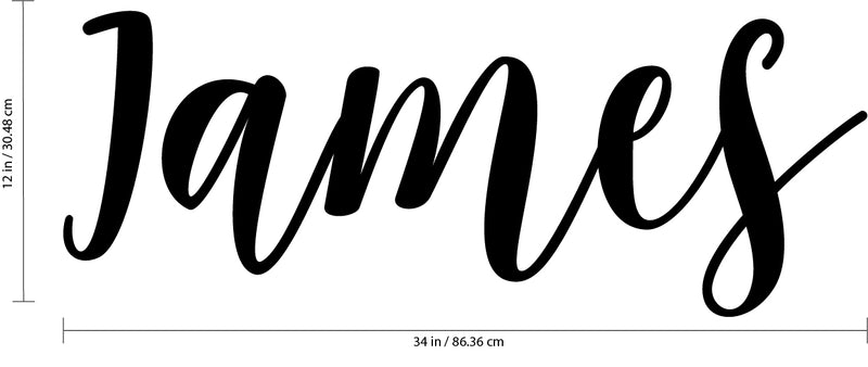 Vinyl Wall Art Decal Boys Custom Name - ’James’ Custom Text Name - 12" x 34" - Little Boys Bedroom Vinyl Wall Decals - Cute Wall Art Decals for Baby Boy Nursery Room Decor (12" x 34"; Black Cursive) Black 12" x 34" 3