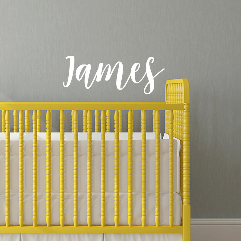 Vinyl Wall Art Decal Boys Custom Name - ’James’ Custom Text Name - 12" x 34" - Little Boys Bedroom Vinyl Wall Decals - Cute Wall Art Decals for Baby Boy Nursery Room Decor (12" x 34"; White Cursive) White 12" x 34" 2