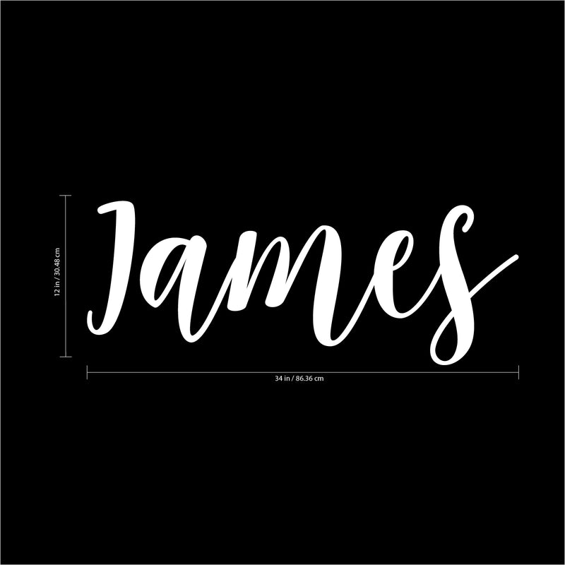 Vinyl Wall Art Decal Boys Custom Name - ’James’ Custom Text Name - 12" x 34" - Little Boys Bedroom Vinyl Wall Decals - Cute Wall Art Decals for Baby Boy Nursery Room Decor (12" x 34"; White Cursive) White 12" x 34" 3