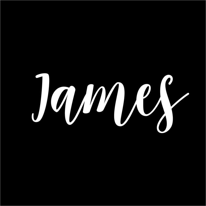 Vinyl Wall Art Decal Boys Custom Name - ’James’ Custom Text Name - 12" x 34" - Little Boys Bedroom Vinyl Wall Decals - Cute Wall Art Decals for Baby Boy Nursery Room Decor (12" x 34"; White Cursive) White 12" x 34" 4